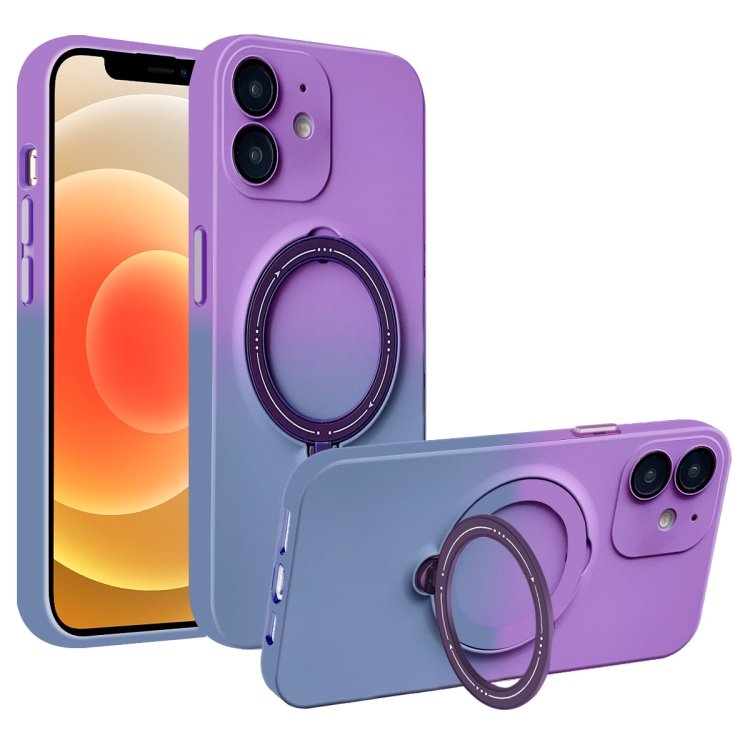 

For iPhone 12 MagSafe Holder Gradient TPU Phone Case(Deep Purple Gray)