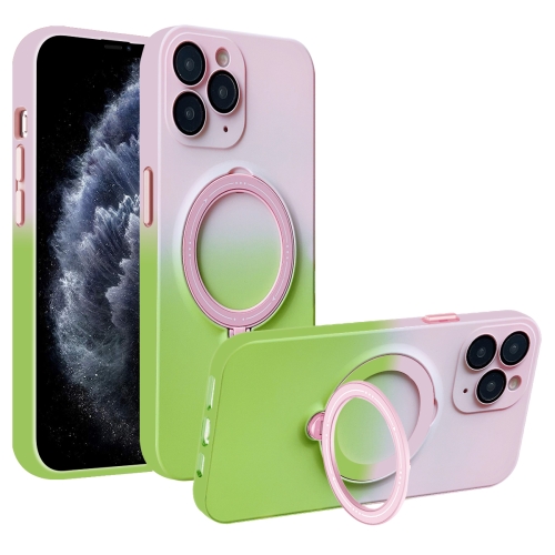 

For iPhone 11 Pro Max MagSafe Holder Gradient TPU Phone Case(Pink Green)