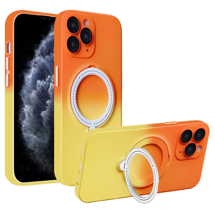 

For iPhone 11 Pro MagSafe Holder Gradient TPU Phone Case(Orange Yellow)