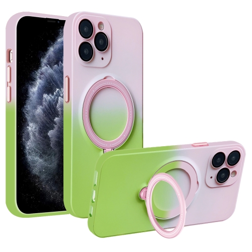 

For iPhone 11 Pro MagSafe Holder Gradient TPU Phone Case(Pink Green)