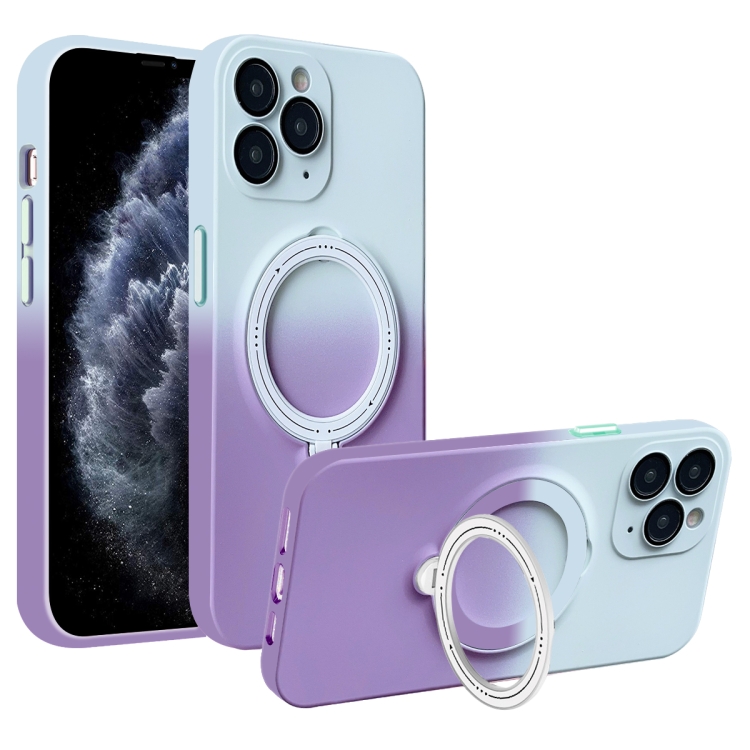 

For iPhone 11 Pro MagSafe Holder Gradient TPU Phone Case(Gray Purple)