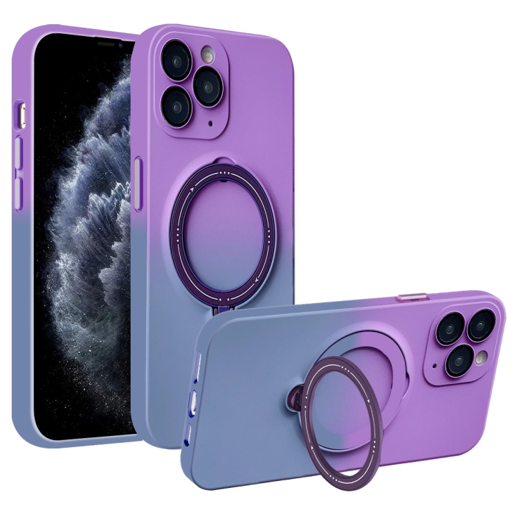 

For iPhone 11 Pro MagSafe Holder Gradient TPU Phone Case(Deep Purple Gray)