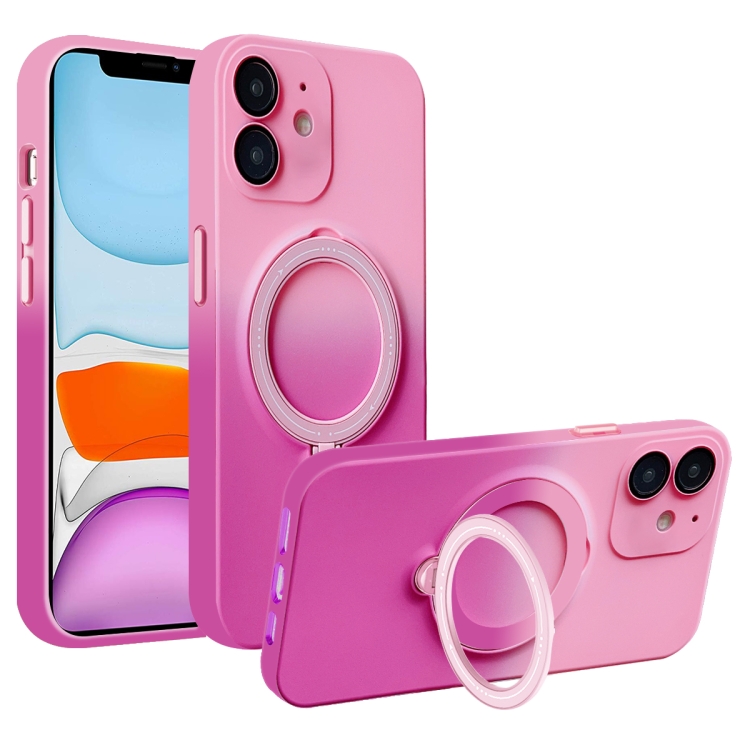 

For iPhone 11 MagSafe Holder Gradient TPU Phone Case(Pink Red)