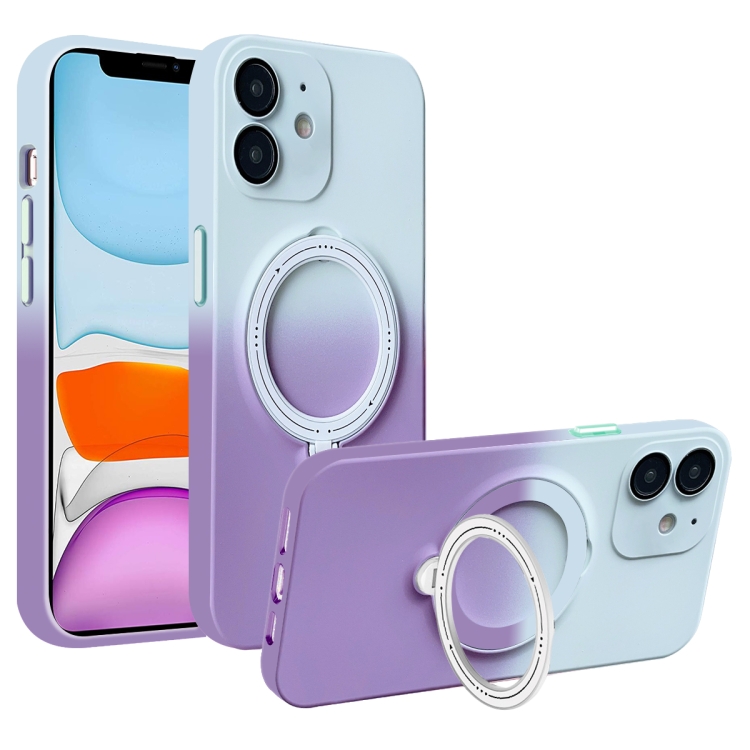 

For iPhone 11 MagSafe Holder Gradient TPU Phone Case(Gray Purple)