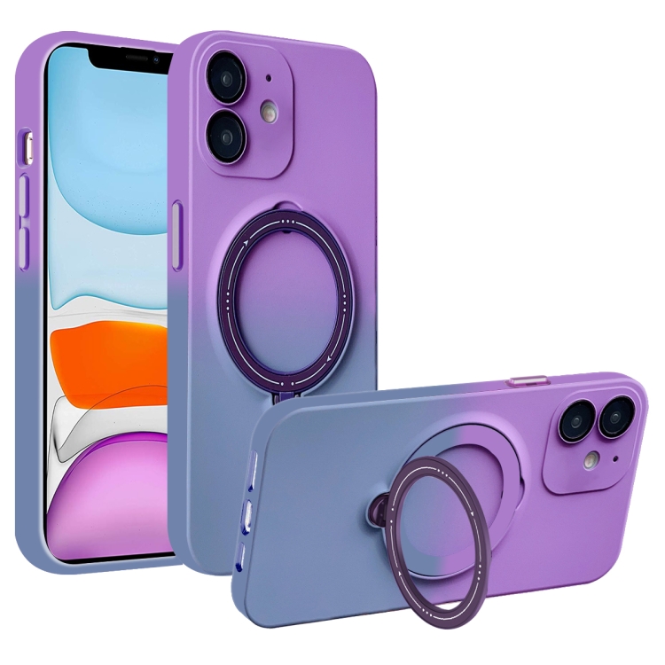 

For iPhone 11 MagSafe Holder Gradient TPU Phone Case(Deep Purple Gray)