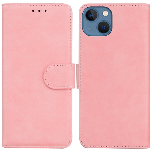 

For iPhone 15 Skin Feel Pure Color Flip Leather Phone Case(Pink)