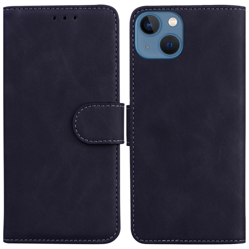 

For iPhone 15 Skin Feel Pure Color Flip Leather Phone Case(Black)
