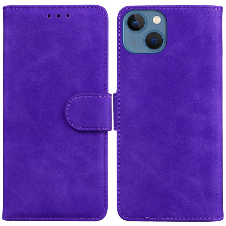 

For iPhone 15 Plus Skin Feel Pure Color Flip Leather Phone Case(Purple)