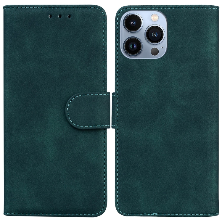 

For iPhone 15 Pro Skin Feel Pure Color Flip Leather Phone Case(Green)