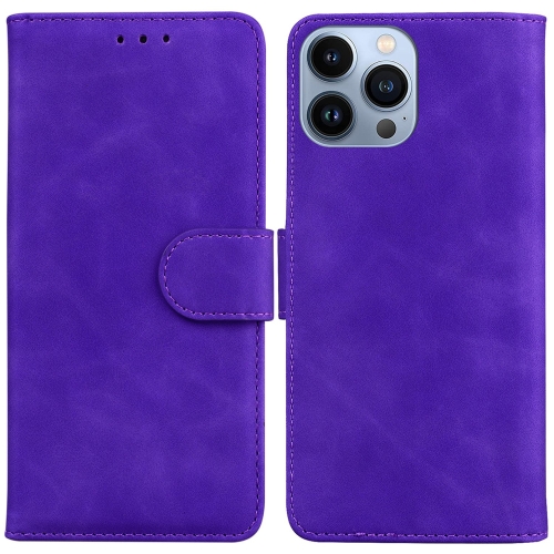 

For iPhone 15 Pro Max Skin Feel Pure Color Flip Leather Phone Case(Purple)
