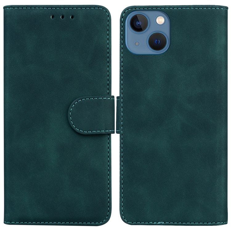 

For iPhone 14 Skin Feel Pure Color Flip Leather Phone Case(Green)