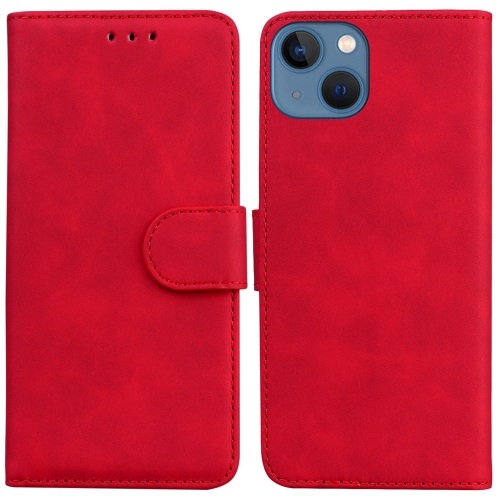 

For iPhone 14 Skin Feel Pure Color Flip Leather Phone Case(Red)
