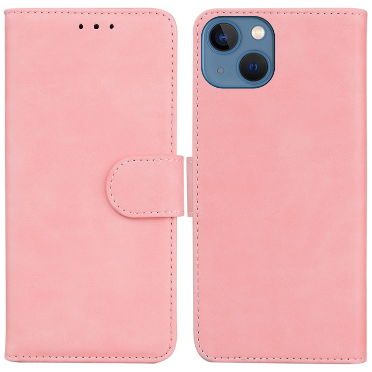 

For iPhone 14 Plus Skin Feel Pure Color Flip Leather Phone Case(Pink)