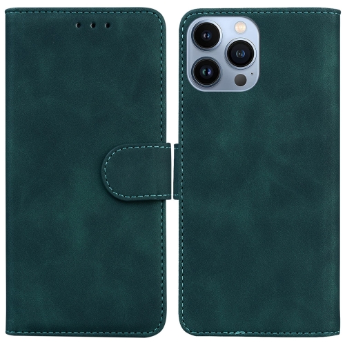 

For iPhone 14 Pro Skin Feel Pure Color Flip Leather Phone Case(Green)