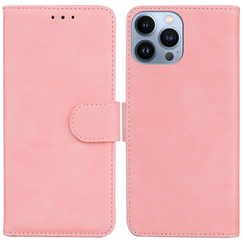 

For iPhone 14 Pro Max Skin Feel Pure Color Flip Leather Phone Case(Pink)