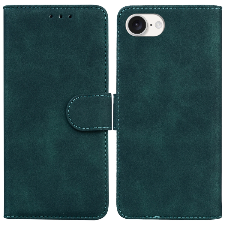 

For iPhone 16e Skin Feel Pure Color Flip Leather Phone Case(Green)
