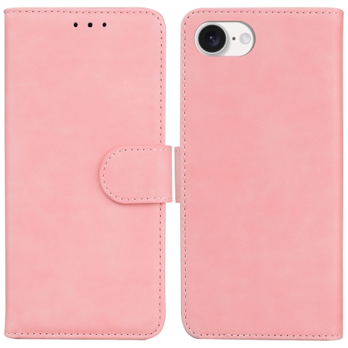 

For iPhone 16e Skin Feel Pure Color Flip Leather Phone Case(Pink)