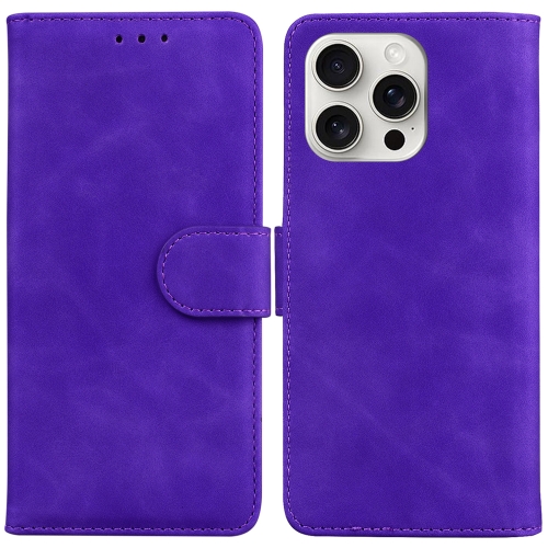 

For iPhone 16 Pro Skin Feel Pure Color Flip Leather Phone Case(Purple)