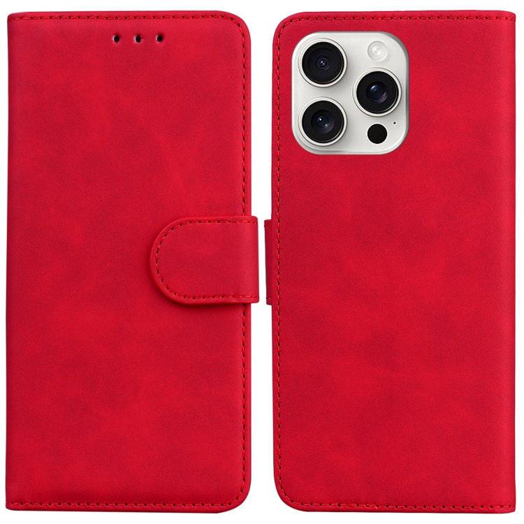 

For iPhone 16 Pro Skin Feel Pure Color Flip Leather Phone Case(Red)