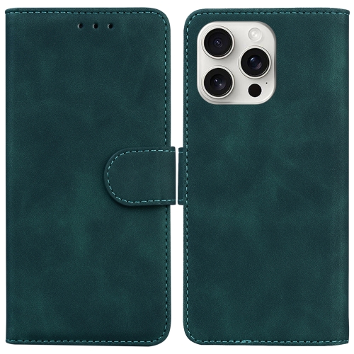 

For iPhone 16 Pro Skin Feel Pure Color Flip Leather Phone Case(Green)