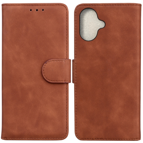 

For iPhone 16 Skin Feel Pure Color Flip Leather Phone Case(Brown)