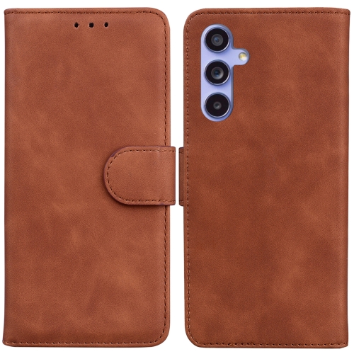 

For Samsung Galaxy S23 FE 5G Skin Feel Pure Color Flip Leather Phone Case(Brown)