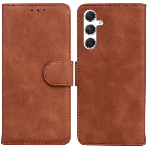 

For Samsung Galaxy S24 5G Skin Feel Pure Color Flip Leather Phone Case(Brown)