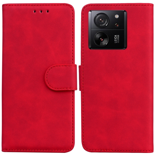 

For Xiaomi 13T / 13T Pro / Redmi K60 Ultra Skin Feel Pure Color Flip Leather Phone Case(Red)