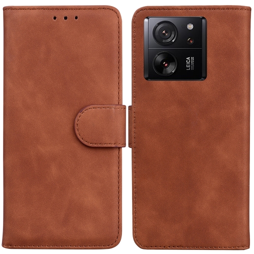 

For Xiaomi 13T / 13T Pro / Redmi K60 Ultra Skin Feel Pure Color Flip Leather Phone Case(Brown)