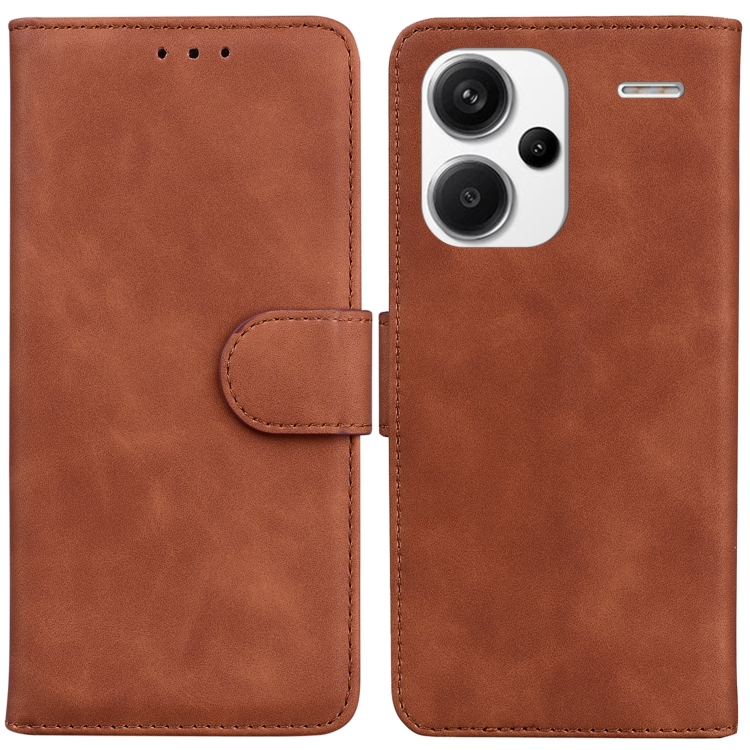 

For Xiaomi Redmi Note 13 Pro+ 5G Skin Feel Pure Color Flip Leather Phone Case(Brown)