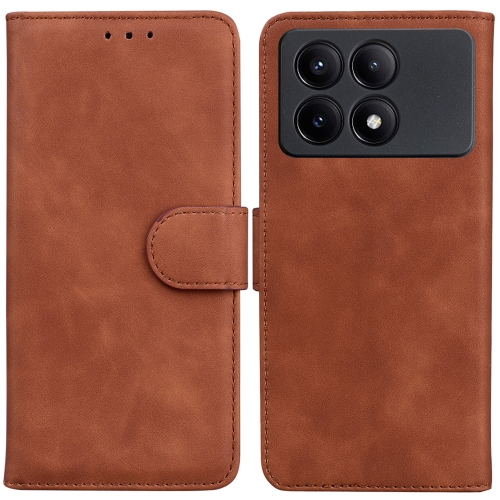 

For Xiaomi Redmi K70E / Poco X6 Pro Skin Feel Pure Color Flip Leather Phone Case(Brown)