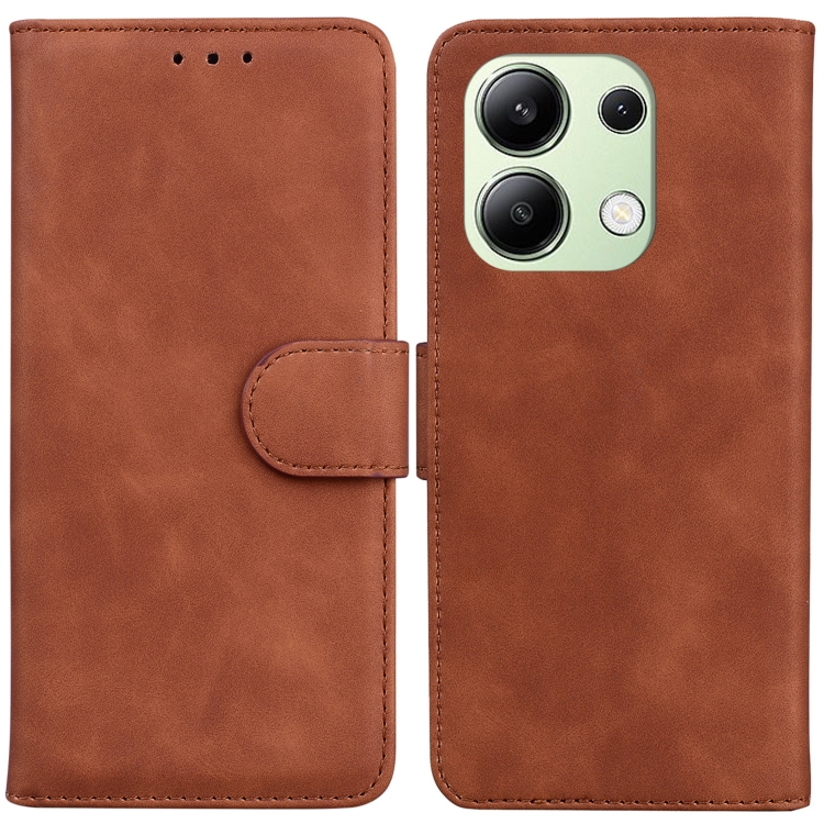 

For Xiaomi Redmi Note 13 4G Global Skin Feel Pure Color Flip Leather Phone Case(Brown)