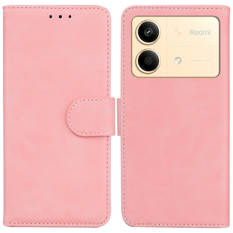 

For Xiaomi Redmi Note 13R Pro Skin Feel Pure Color Flip Leather Phone Case(Pink)