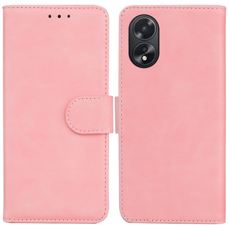 

For OPPO A38 4G / A18 Skin Feel Pure Color Flip Leather Phone Case(Pink)