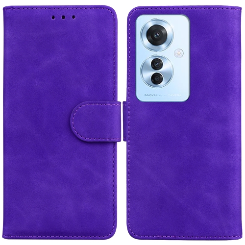 

For OPPO Reno11 F Global Skin Feel Pure Color Flip Leather Phone Case(Purple)