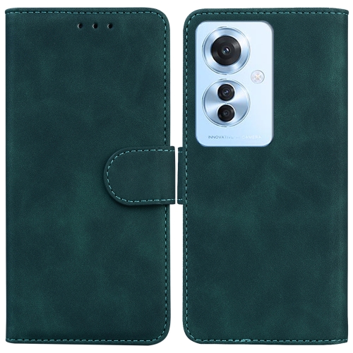 

For OPPO Reno11 F Global Skin Feel Pure Color Flip Leather Phone Case(Green)