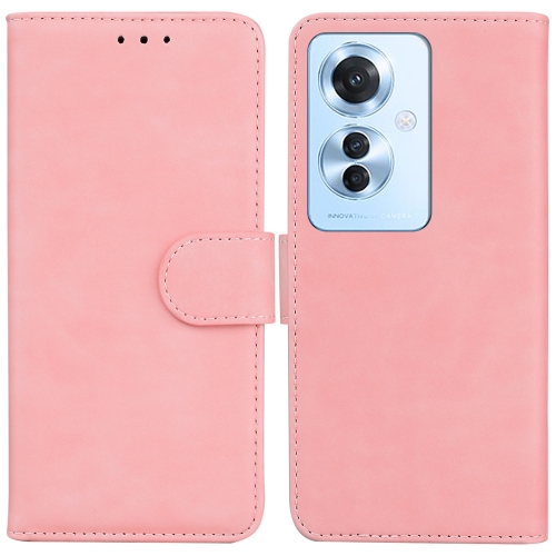 

For OPPO Reno11 F Global Skin Feel Pure Color Flip Leather Phone Case(Pink)