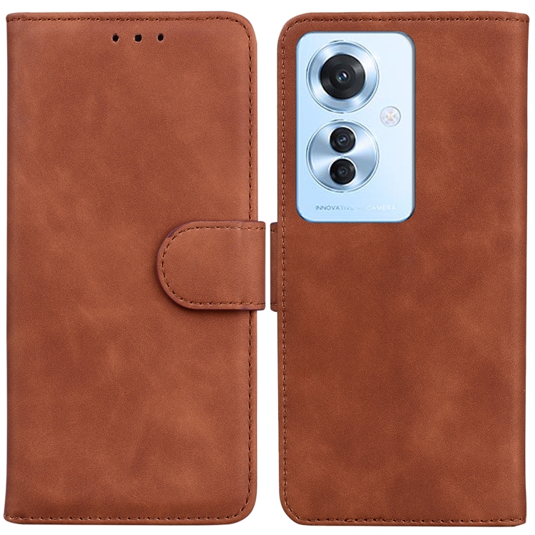 

For OPPO Reno11 F Global Skin Feel Pure Color Flip Leather Phone Case(Brown)