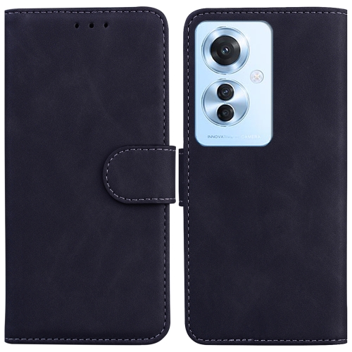 

For OPPO Reno11 F Global Skin Feel Pure Color Flip Leather Phone Case(Black)