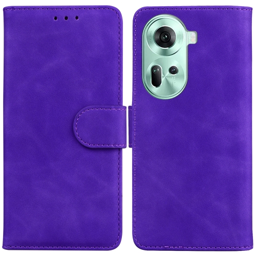 

For OPPO Reno11 Global Skin Feel Pure Color Flip Leather Phone Case(Purple)