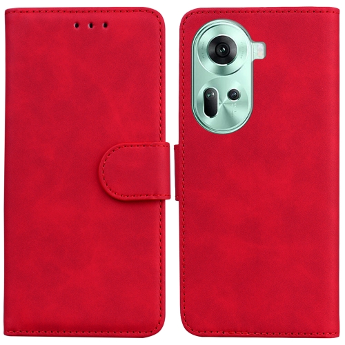 

For OPPO Reno11 Global Skin Feel Pure Color Flip Leather Phone Case(Red)