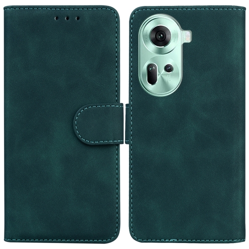 

For OPPO Reno11 Global Skin Feel Pure Color Flip Leather Phone Case(Green)