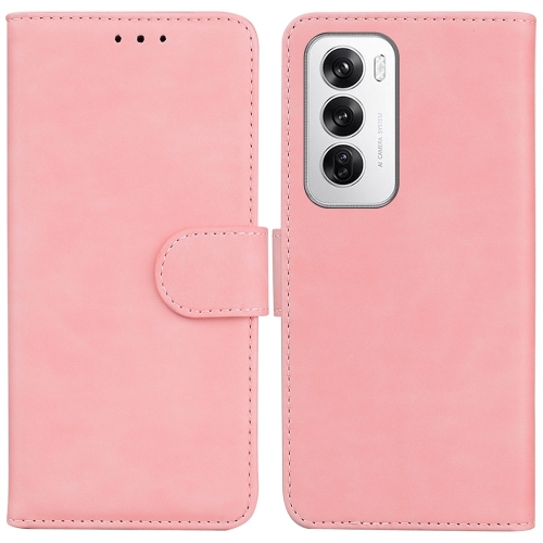 

For OPPO Reno12 5G Global Skin Feel Pure Color Flip Leather Phone Case(Pink)