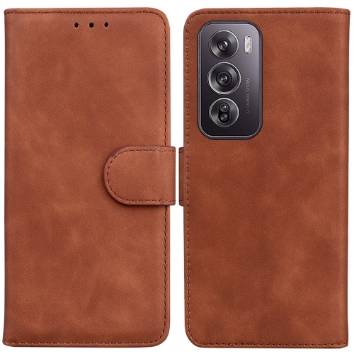 

For OPPO Reno12 Pro 5G Global Skin Feel Pure Color Flip Leather Phone Case(Brown)