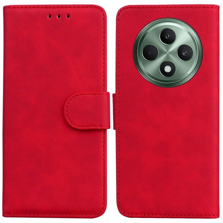 

For OPPO Reno12 F 5G Skin Feel Pure Color Flip Leather Phone Case(Red)