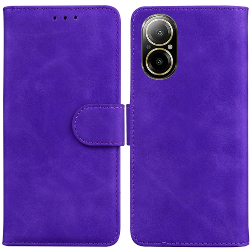 

For Realme C67 4G Global Skin Feel Pure Color Flip Leather Phone Case(Purple)
