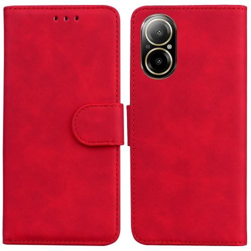 

For Realme C67 4G Global Skin Feel Pure Color Flip Leather Phone Case(Red)