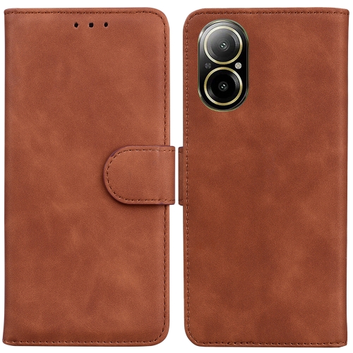 

For Realme C67 4G Global Skin Feel Pure Color Flip Leather Phone Case(Brown)