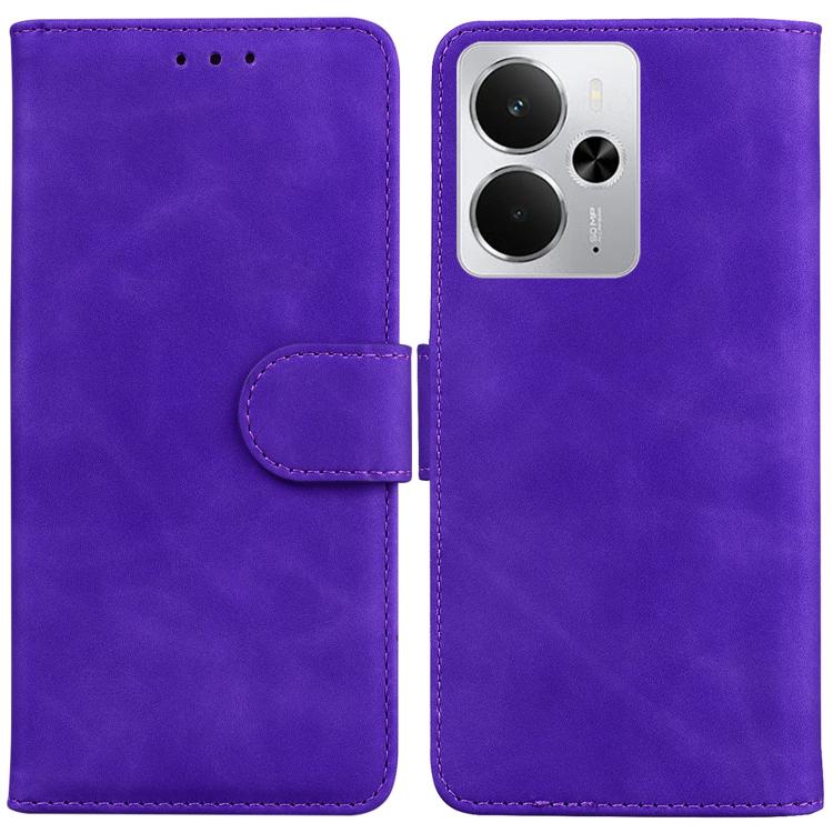 

For Realme 14 Skin Feel Pure Color Flip Leather Phone Case(Purple)