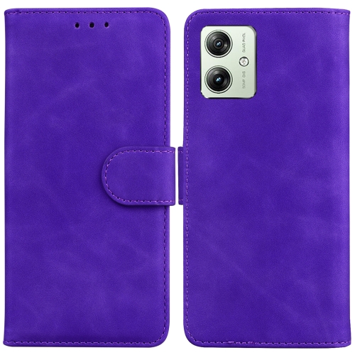 

For Motorola Moto G54 Skin Feel Pure Color Flip Leather Phone Case(Purple)